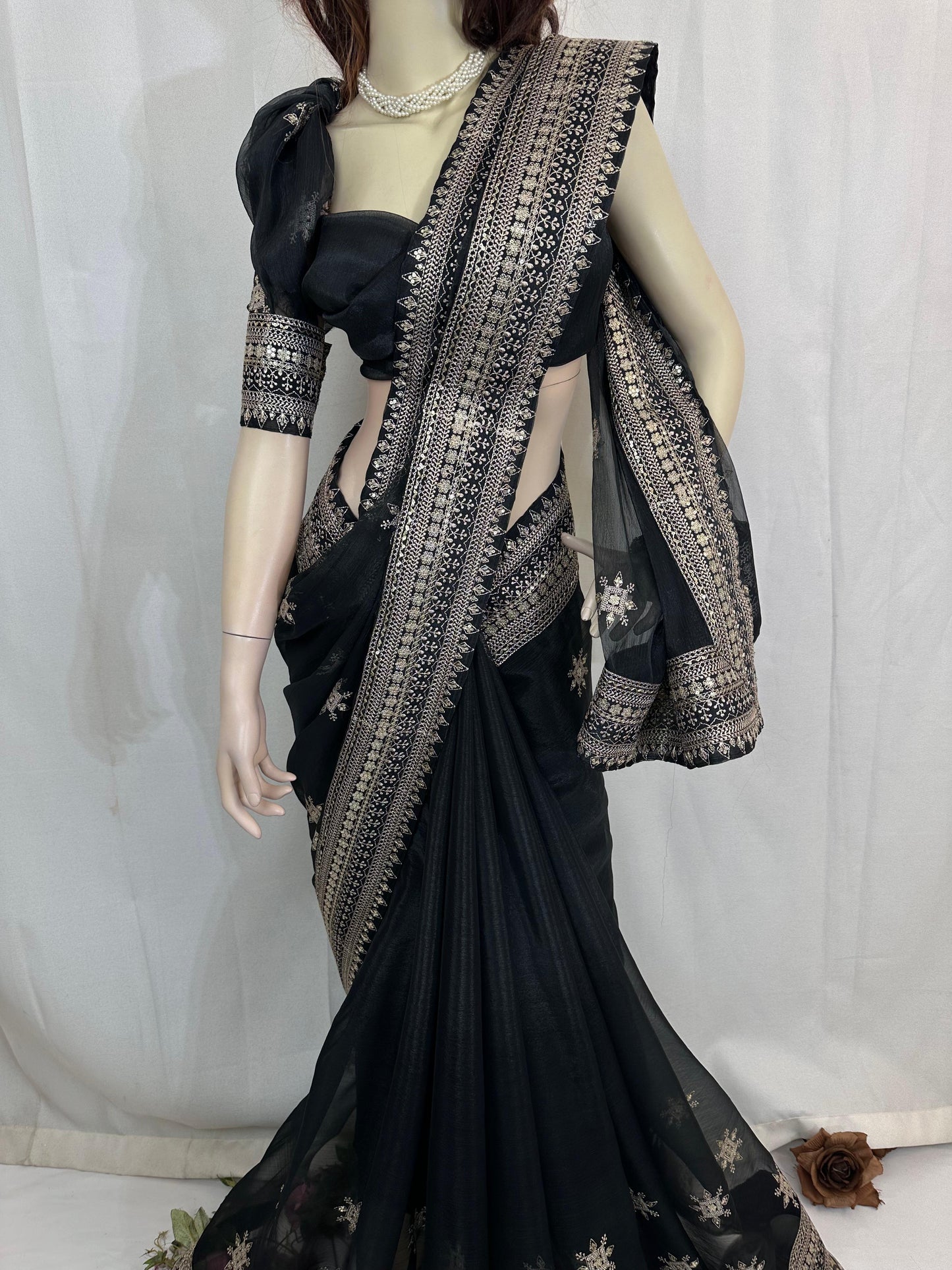 Luxurious Indian Organza with all over embroidery work
