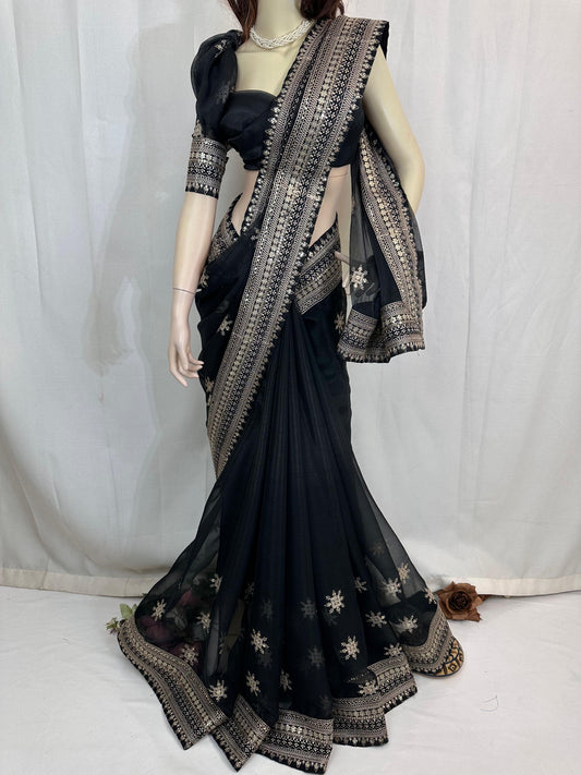 Luxurious Indian Organza with all over embroidery work